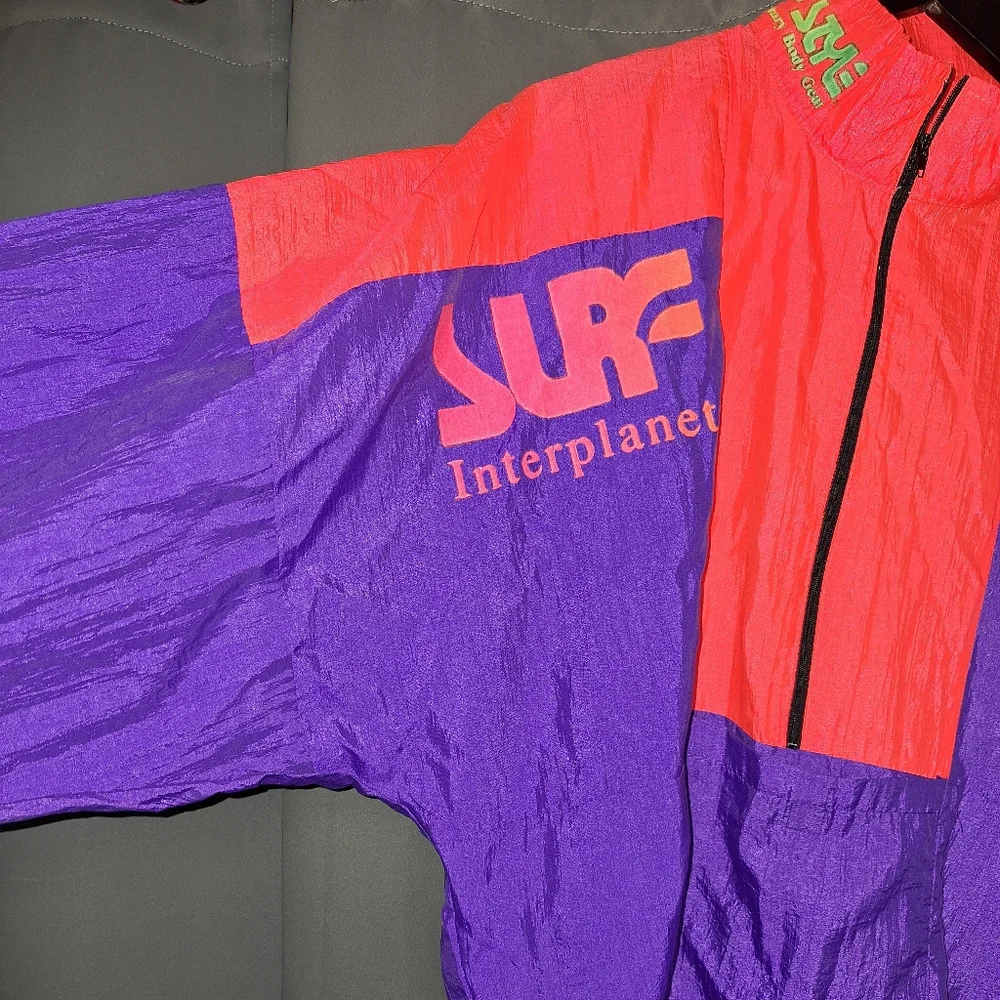 Vtg Surf Style Pull Over Windbreaker Jacket 1/2 Zip Neon Vibrant Colorblock 90s - Picture 3 of 14
